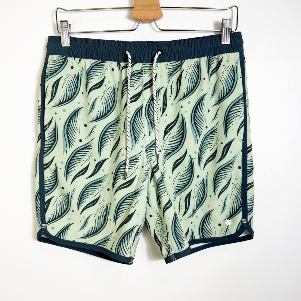 Jetty Swim Shorts Boys YXL Green Leaf Print Board Trunks Drawstring Pocket - Picture 1 of 4